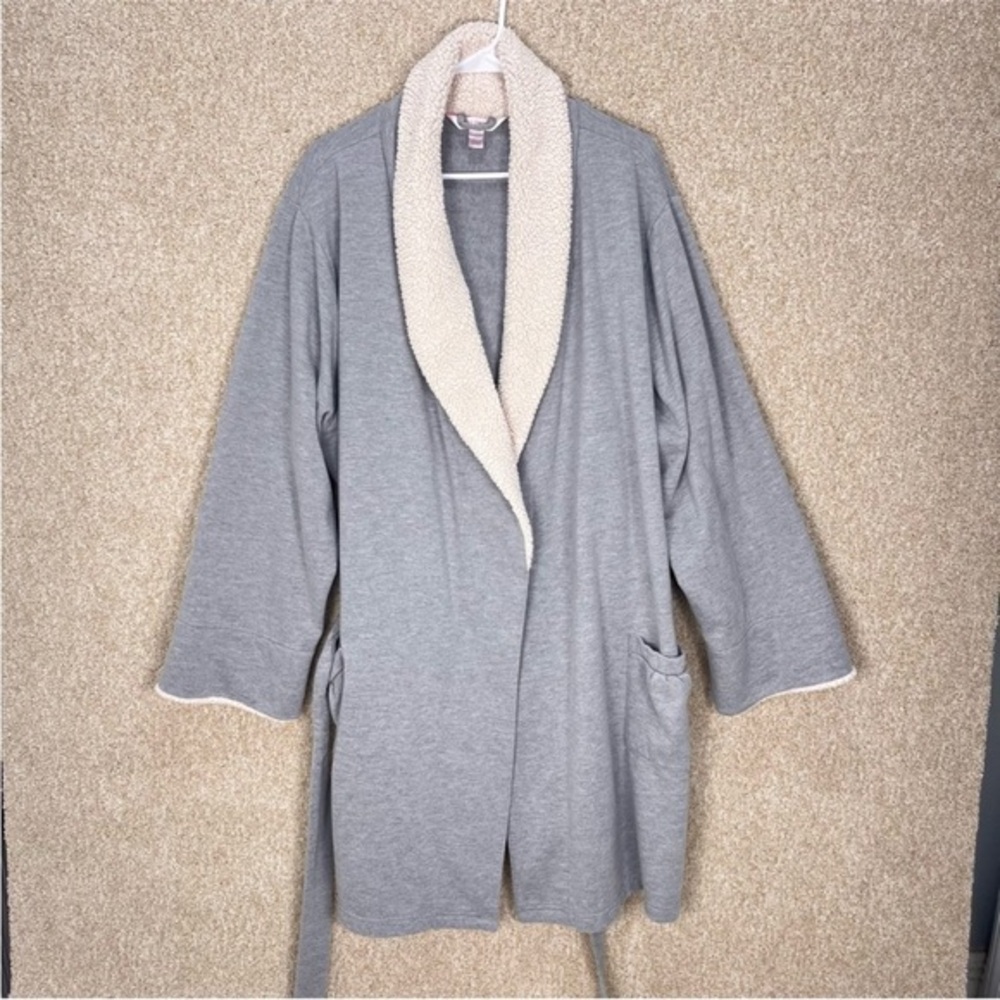 Cacique Sherpa Shawl Collar Robe Jacket Grey